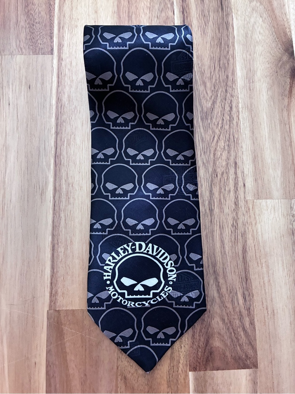 Harley Davidson Tie Ralph Marlin Willie G Skull Black 100% Silk Vintage Necktie